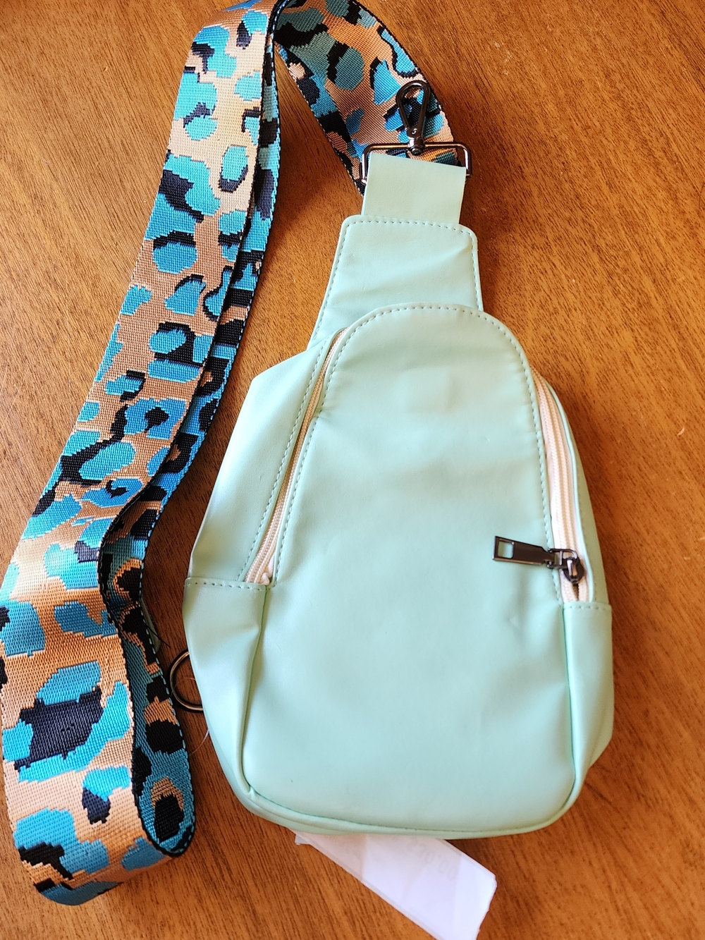 Mint Crossbody Sling Bag with Patterned Strap. NWT